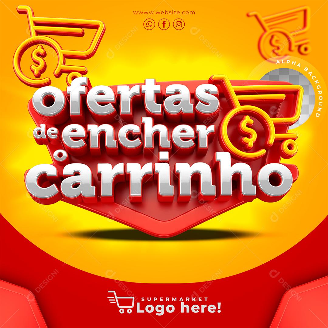 Ofertas de Encher o Carrinho Selo 3D Vermelho  e branco para Composição PSD