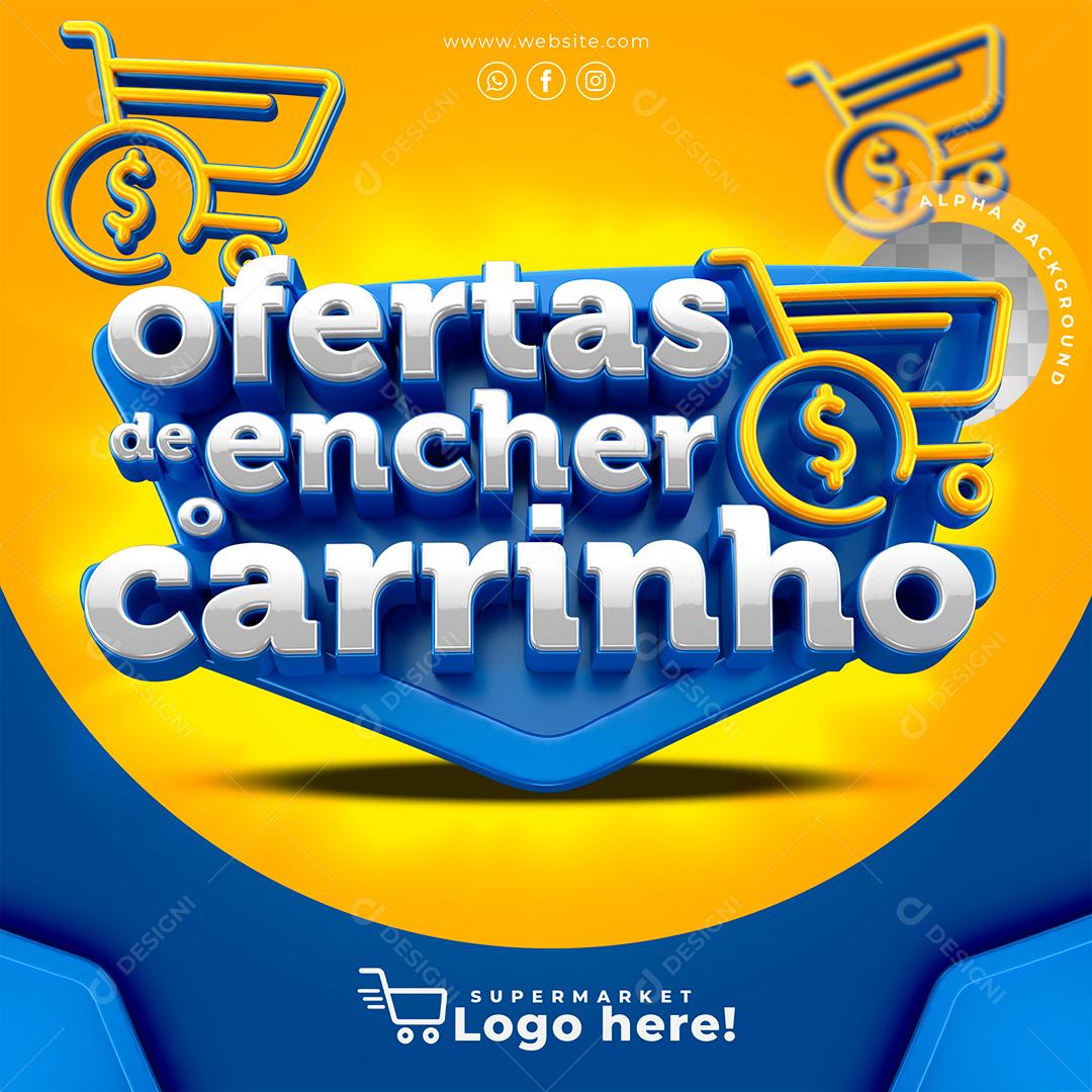 Ofertas de Encher o Carrinho Selo 3D Azul e branco para Composição PSD