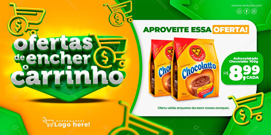 Banner Ofertas de encher o carrinho aproveite essa oferta Supermercado Social Media PSD Editável