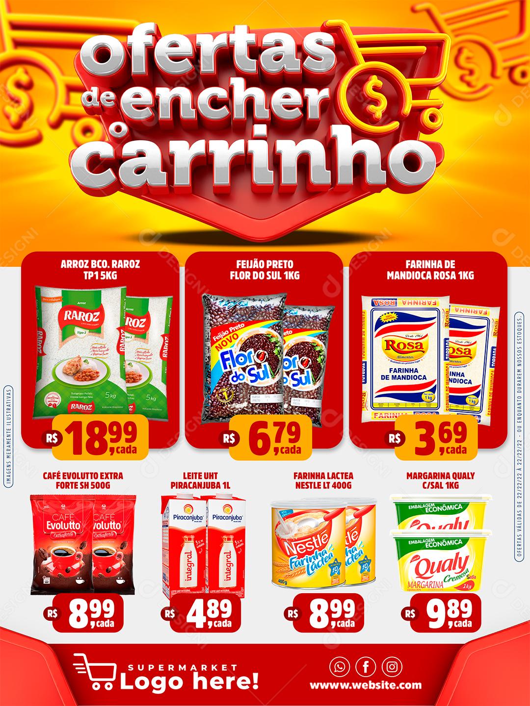 Ofertas de encher o carrinho encarte Supermercado Social Media PSD Editável