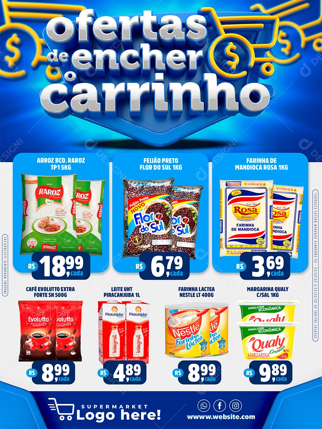 Ofertas de encher o carrinho encarte Supermercado Social Media PSD Editável