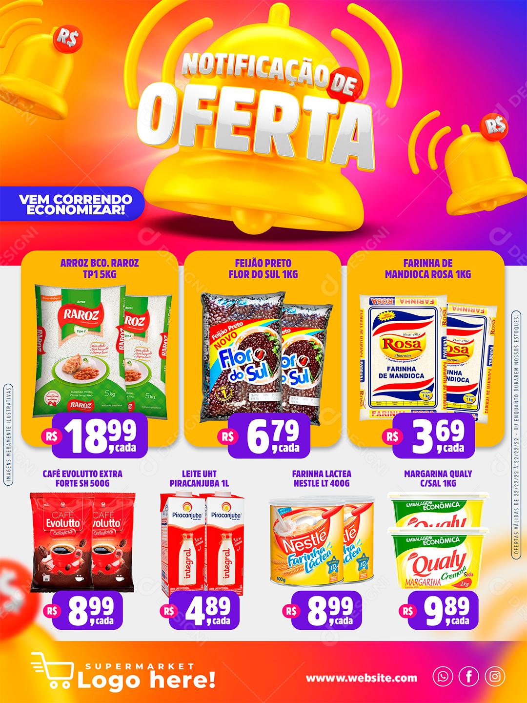 Notificação de Oferta Encarte Supermercado Social Media PSD Editável