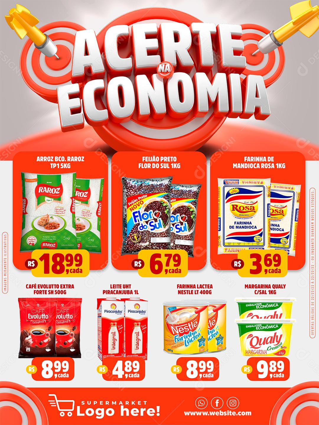 Acerte na Economia Encarte Supermercado Social Media PSD Editável