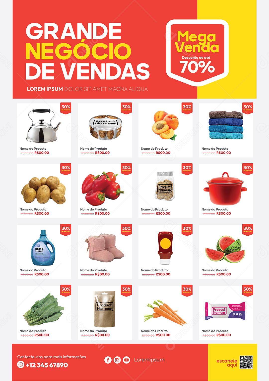 Folheto Encarte Supermercado Grande Negócio de Vendas Frutas Vetor EPS Editável