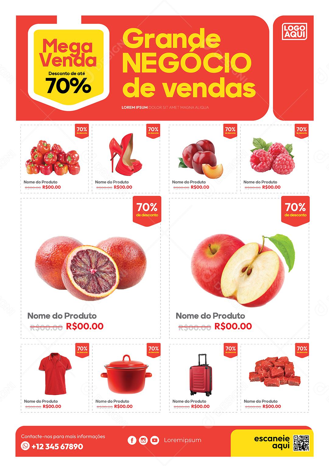 Folheto Encarte Supermercado Grande Negócio de Vendas Frutas Vetor EPS Editável