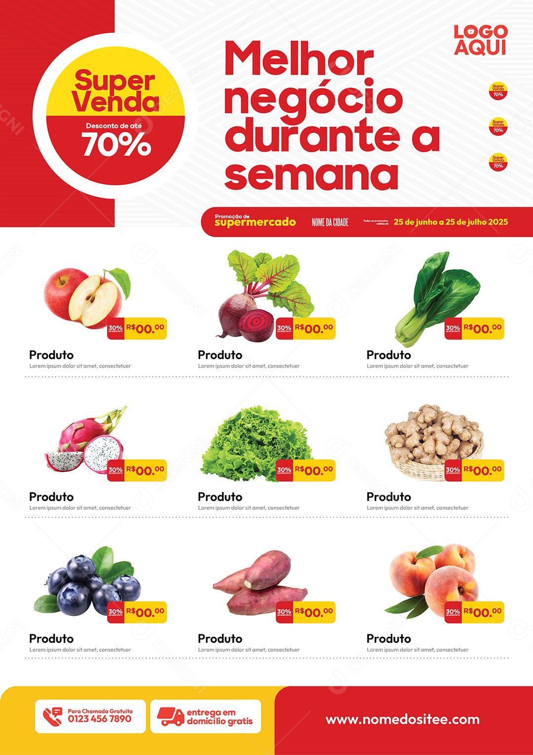 Encarte Folheto Melhor Negócio Durante a Semana Frutas Verduras Vetor EPS Editável