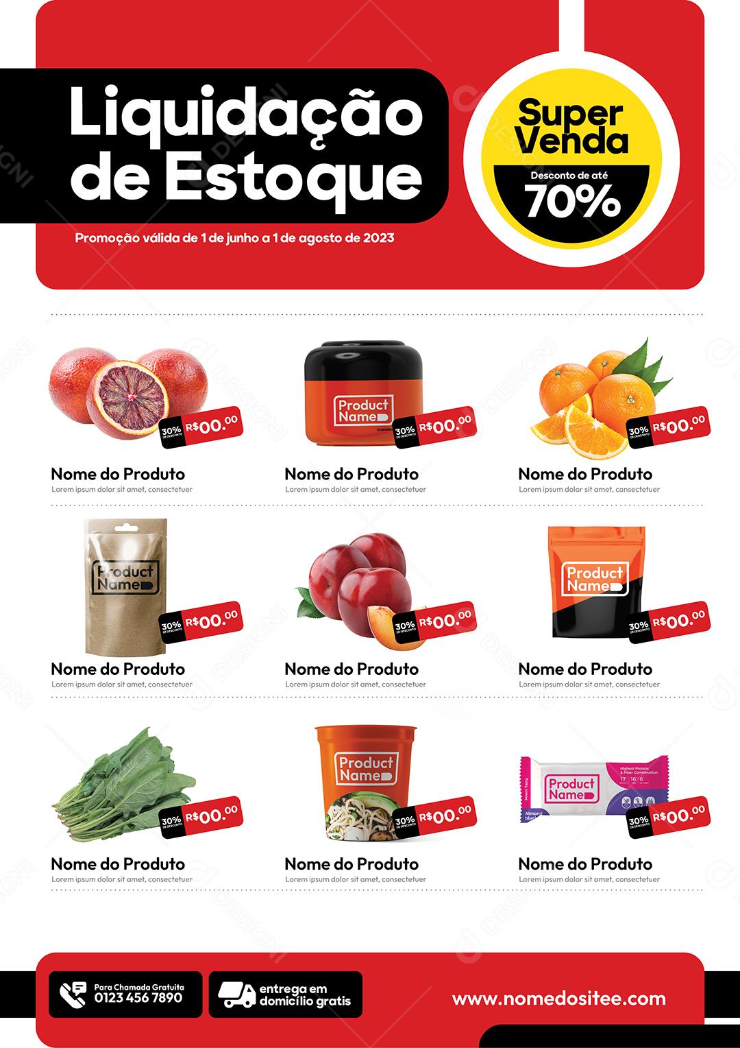 Encarte Folheto Melhor Liquidação de Estoque Frutas Produtos Vetor EPS Editável