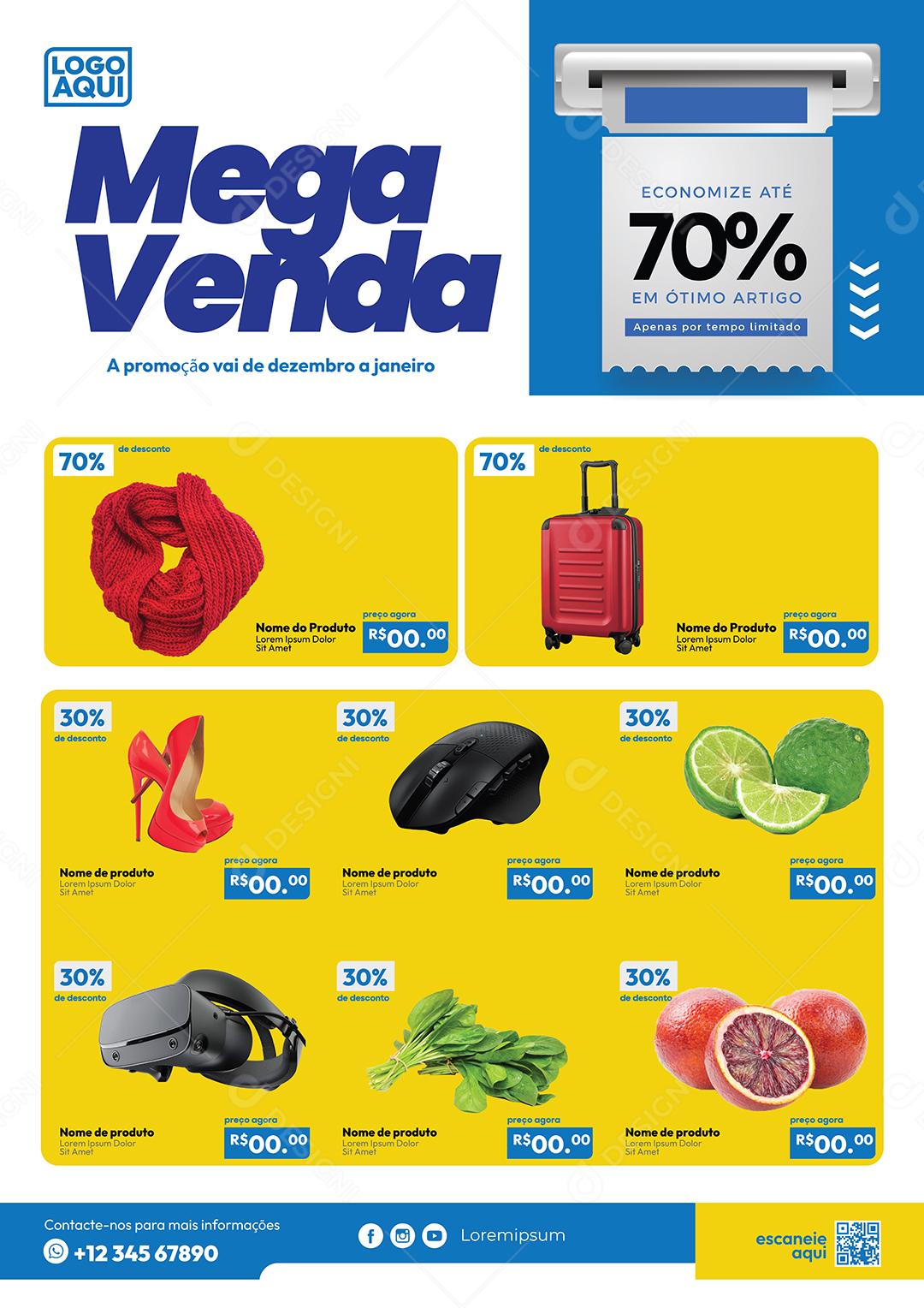 Encarte Folheto Mega Venda Frutas Produtos Eletrônicos Vetor EPS Editável