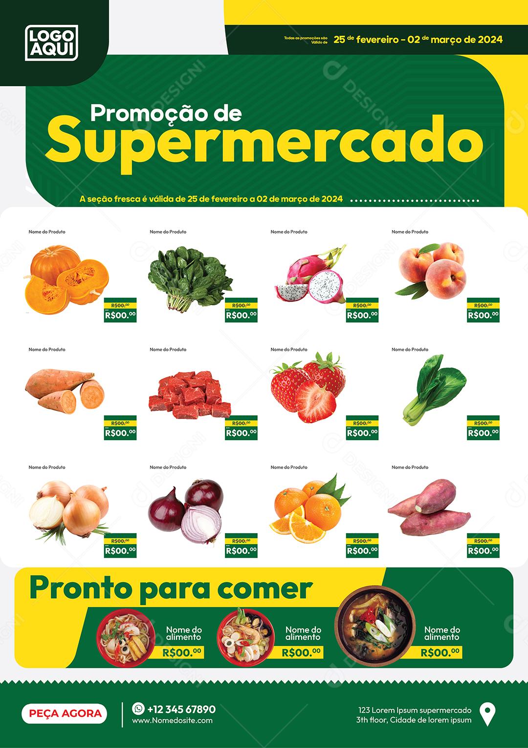 Folheto Encarte Promoção de Supermercado Frutas é Verdúras Vetor EPS Editável