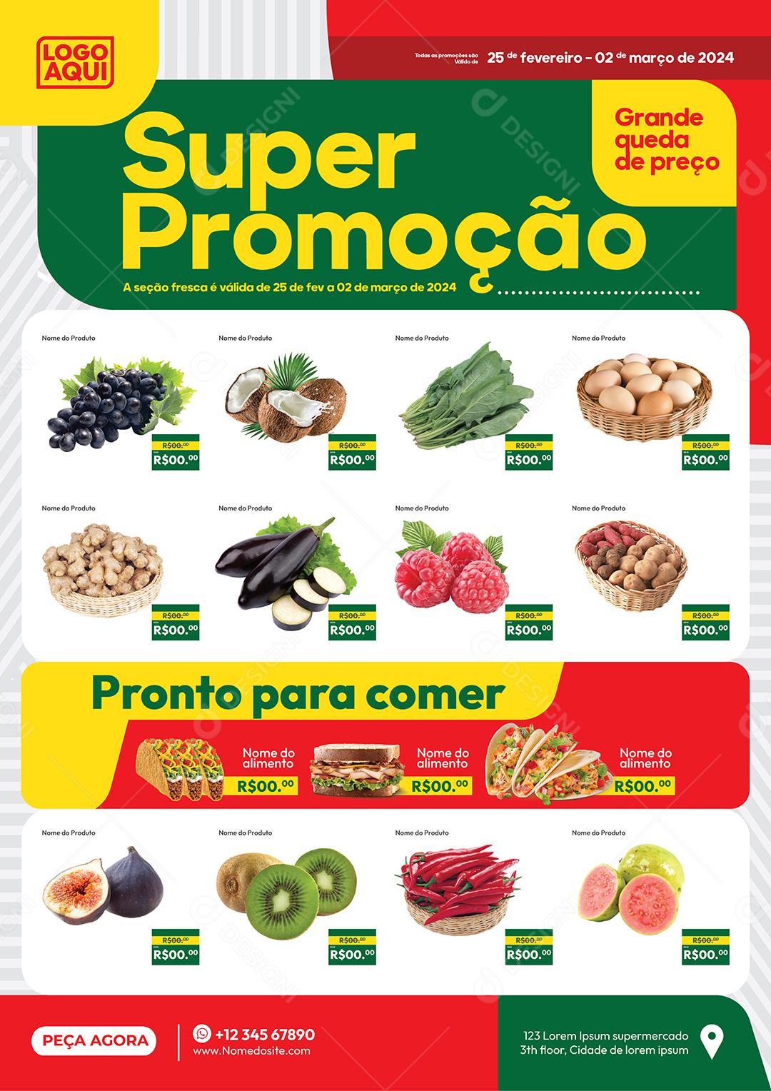Folheto Encarte Super Promoção Frutas é Verdúras Vetor EPS Editável