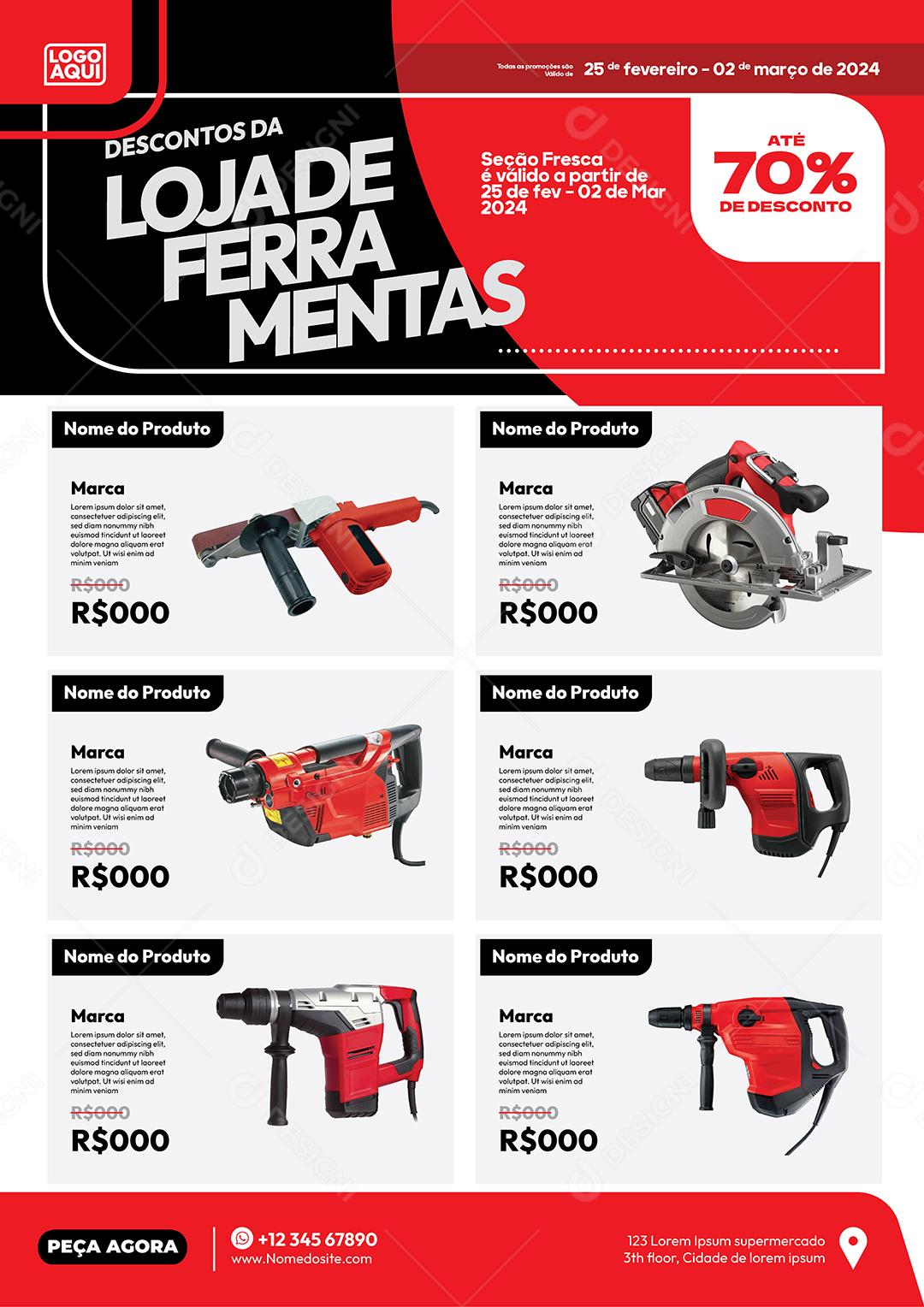 Folheto Encarte Loja de Ferramentas Matérias de Construção Vetor EPS Editável