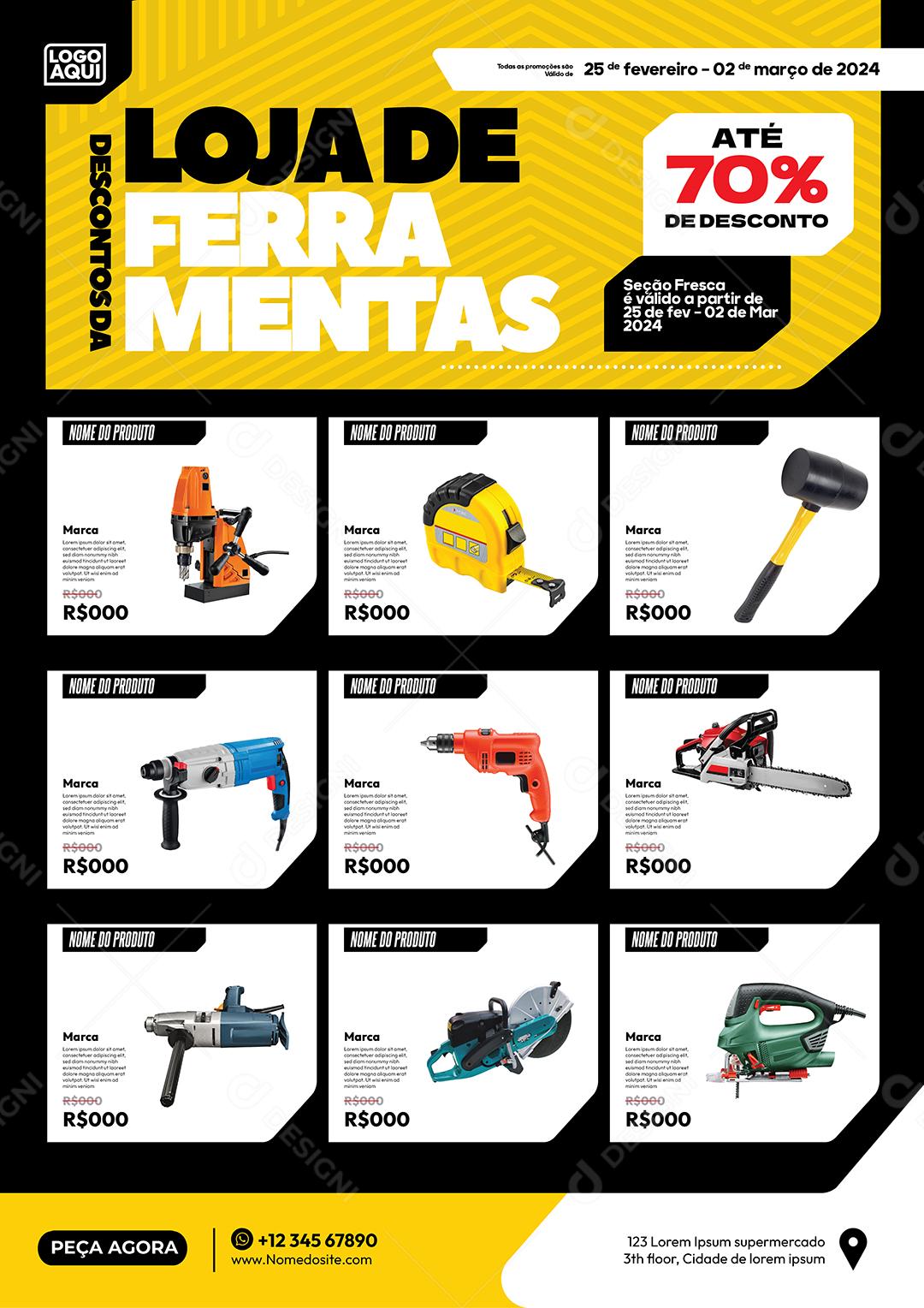 Encarte Folheto Matérias de Construção Loja de Ferramentas Elétricas Vetor EPS Editável