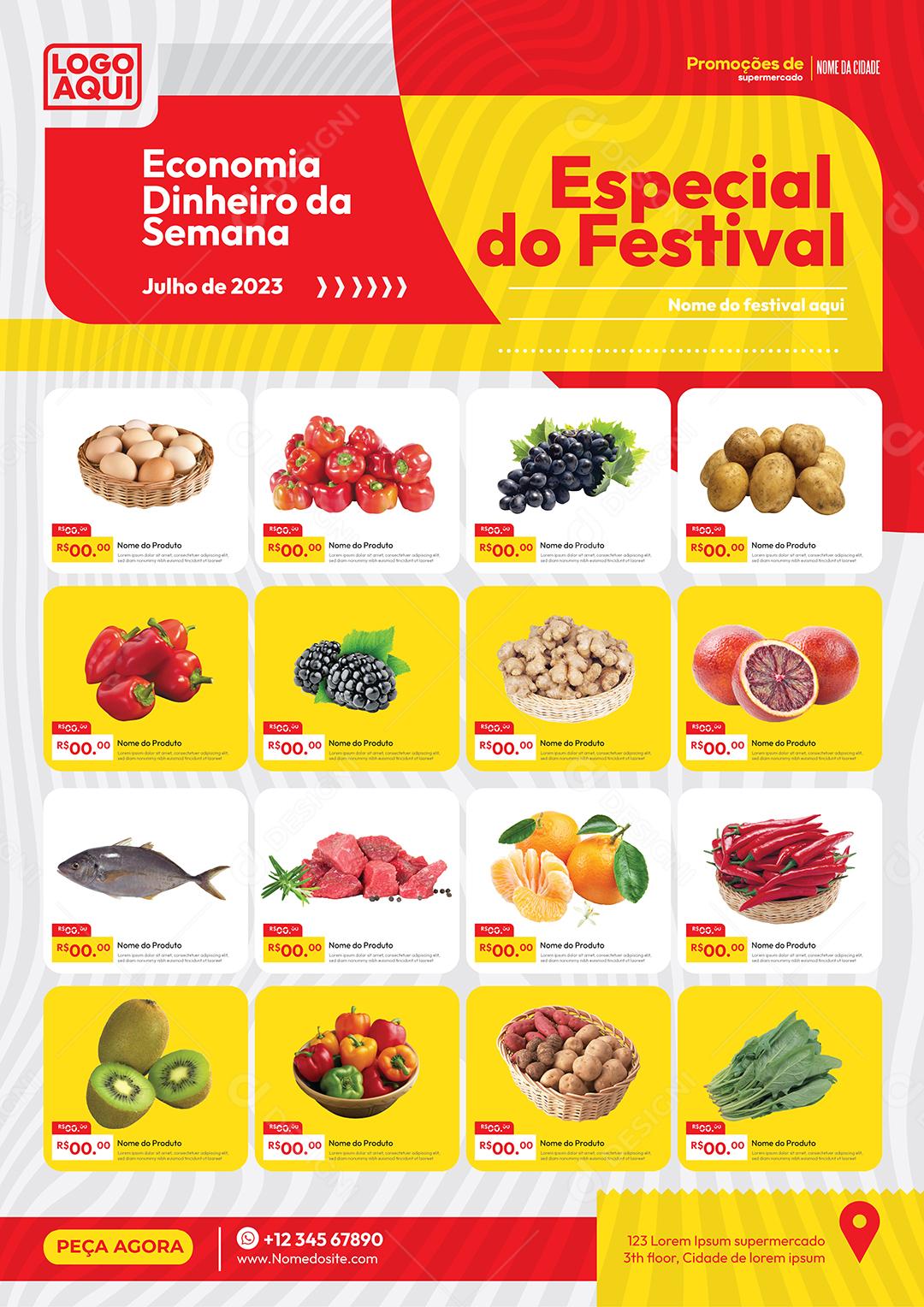 Folheto Encarte Especial do Festival Frutas Verduras Vetor EPS Editável
