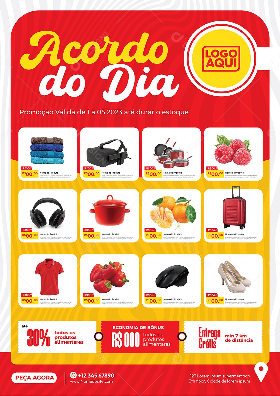 Folheto Encarte Acordo do Dia Produtos Lojas Frutas Vetor EPS Editável