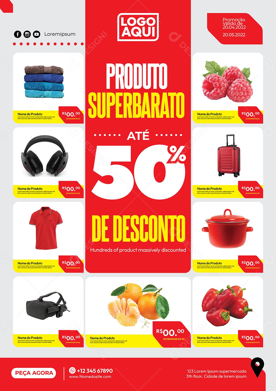 Folheto Encarte Produto Super Barato 50% de Desconto Frutas é Verdúras Vetor EPS Editável