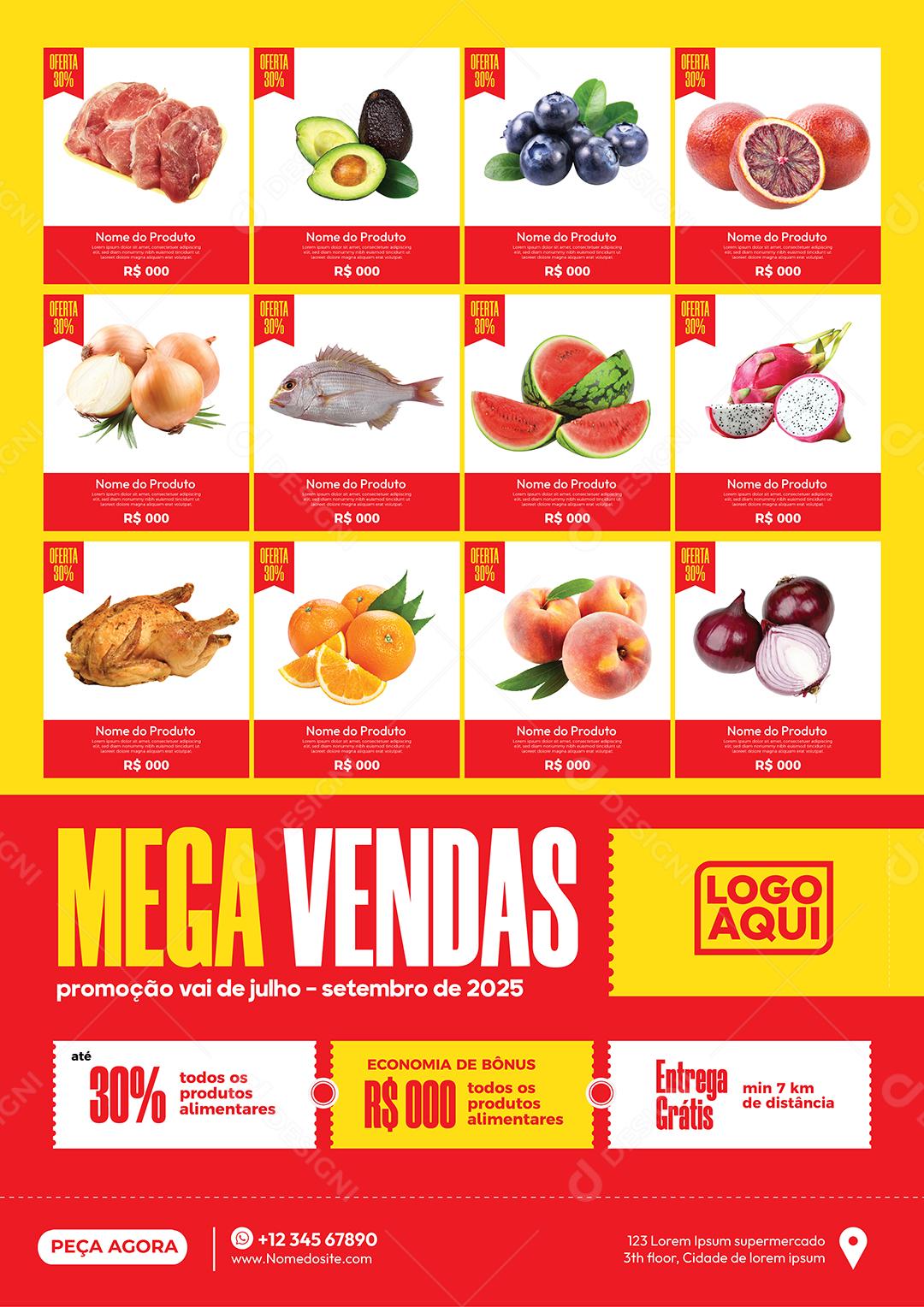 Folheto Encarte Supermercado Mega Vendas Frutas Vetor EPS Editável