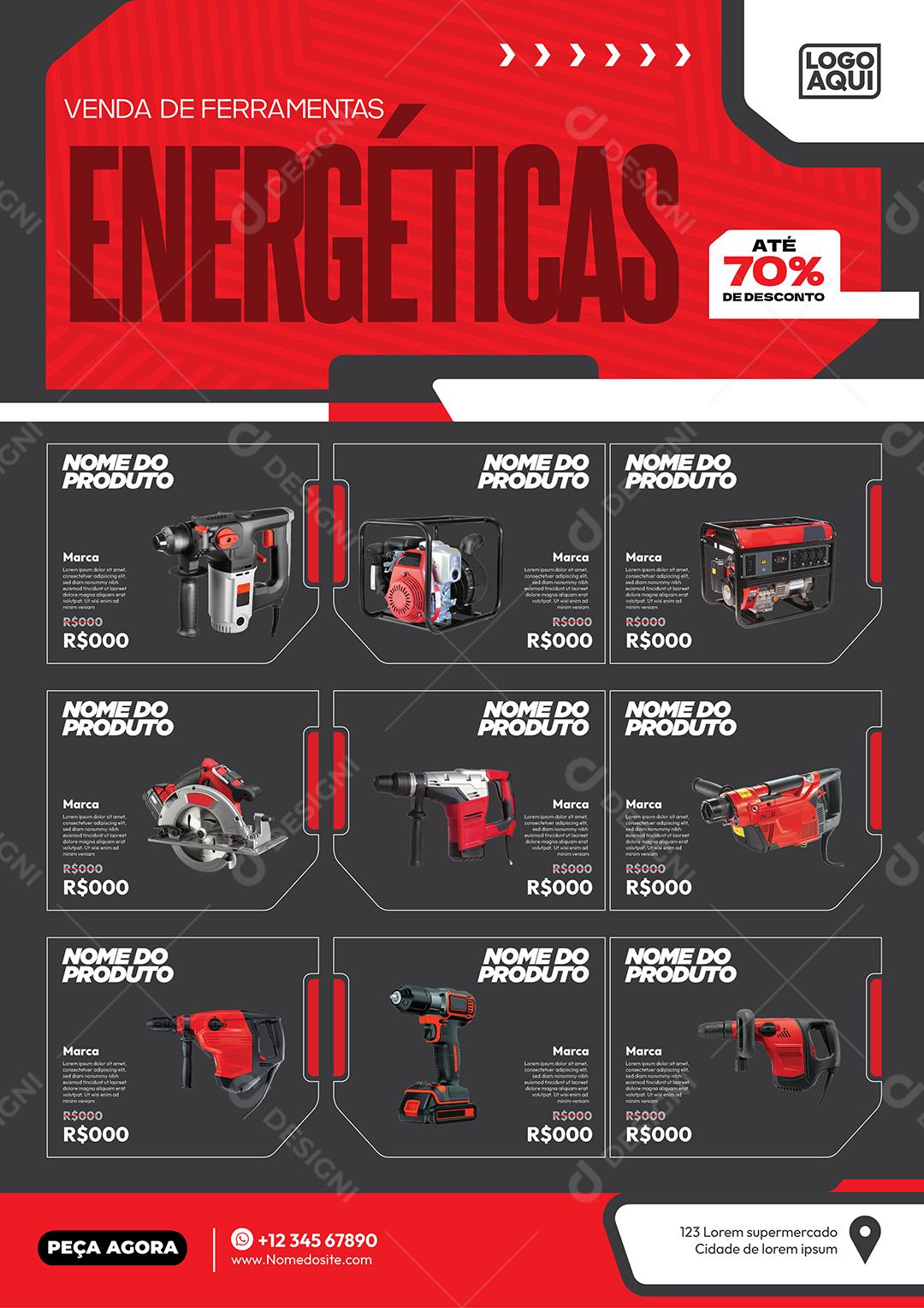 Folheto Encarte Venda de Ferramentas Matérias de Construção Vetor EPS Editável