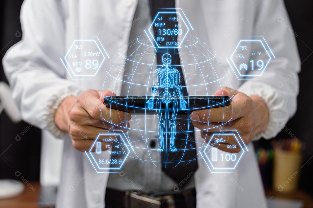 Tela do médico de luz escaneando o corpo humano