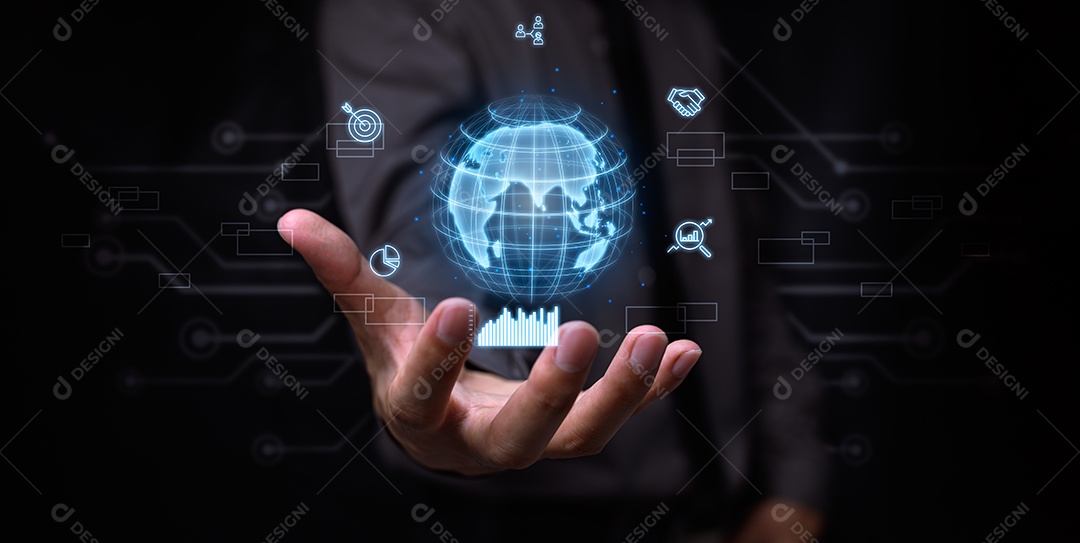 Tecnologia de aplicativo de conexão de internet global de negócios e marketing digital, financeiro e bancário