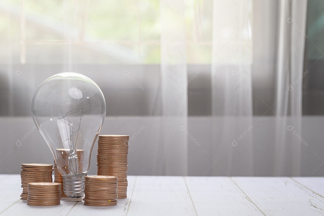 Moedas empilhadas ideais de investimento ações crescimento financeiro ideais de lâmpadas