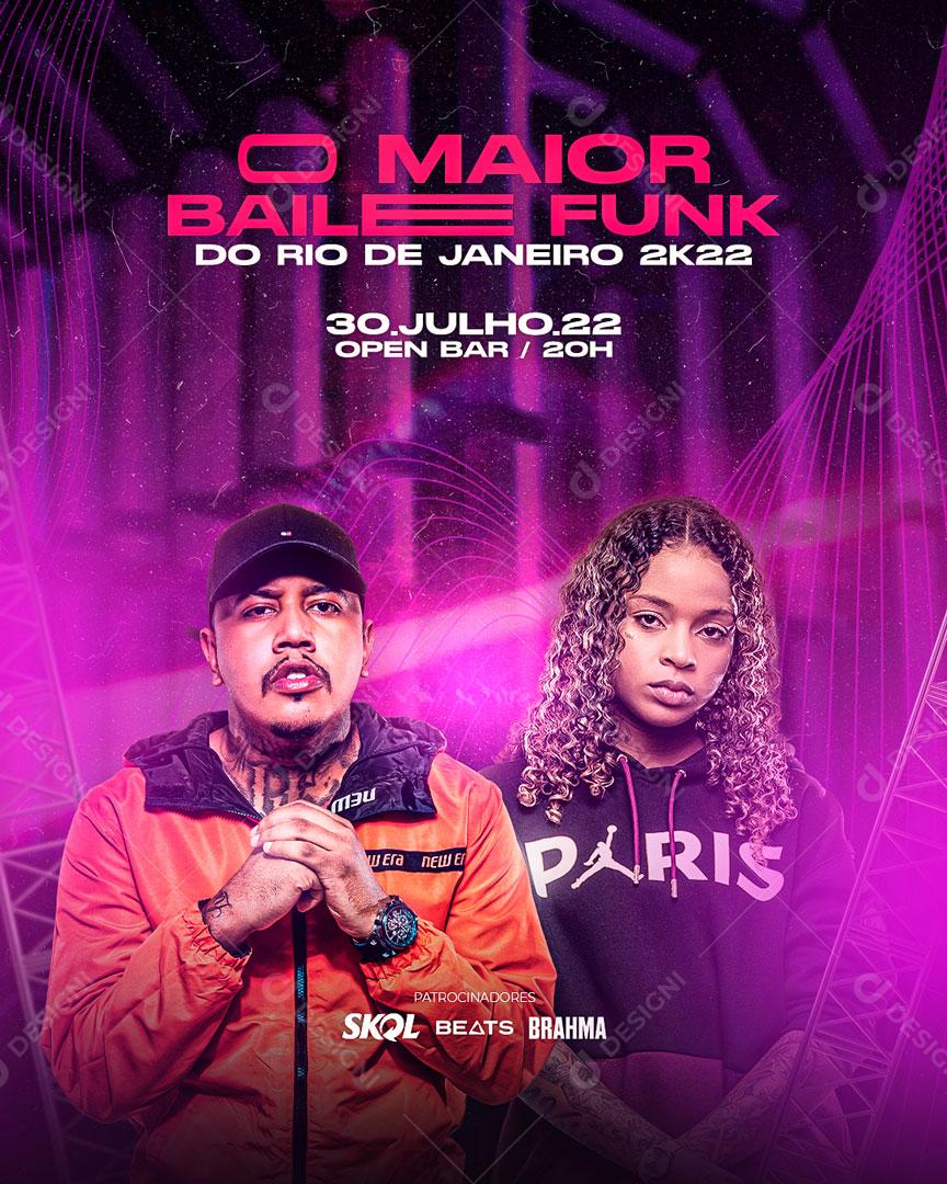 Flyer O Maior Baile Funk MC PP DA VS e MC Drick Social Media PSD Editável