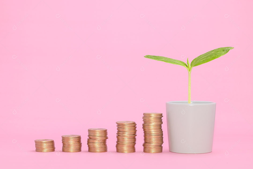 O investimento em ações conceituais coleta dinheiro em moedas empilhadas