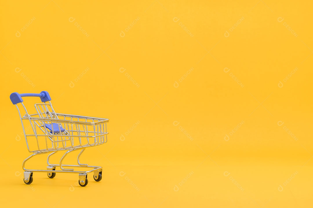 Carrinho de compras com fundo amarelo