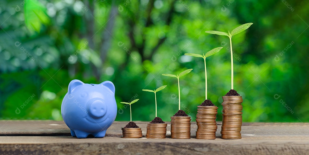 Moedas empilhadas de conceito investem estoque economizam dinheiro