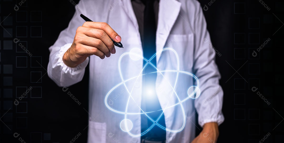 Pesquisador com ciência da molécula do símbolo