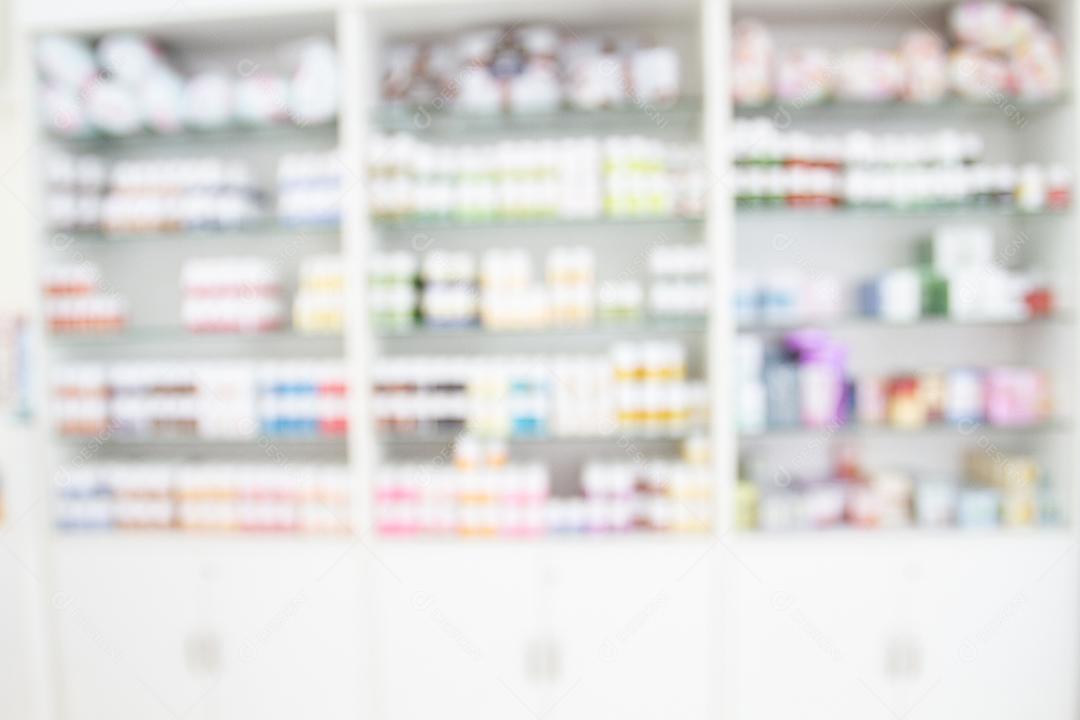 armário de remédios embaçado e loja de remédios e farmácia para segundo plano