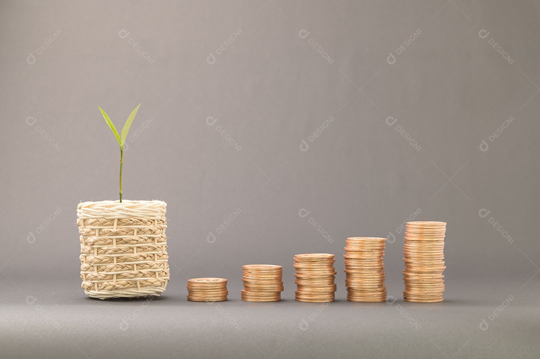 Conceito de moedas empilhadas Finanças para aumentar a renda, investir em ações