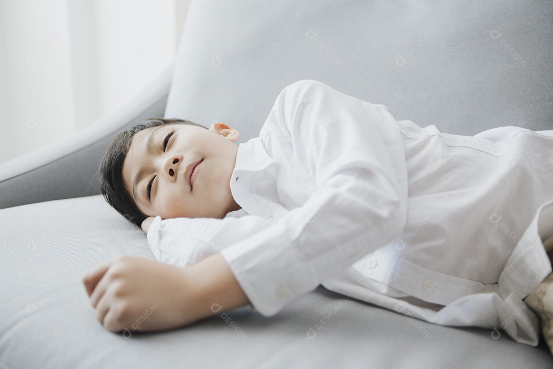 Hora de dormir feliz Criança dormindo no sofá