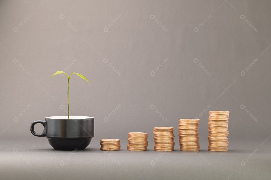 Conceito de moedas empilhadas Finanças para aumentar a renda, investir em ações