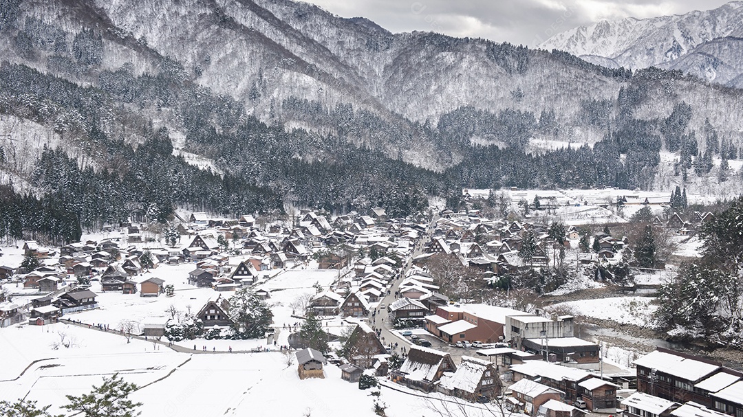 Inverno Shirakawago com neve Gifu Chubu Japão
