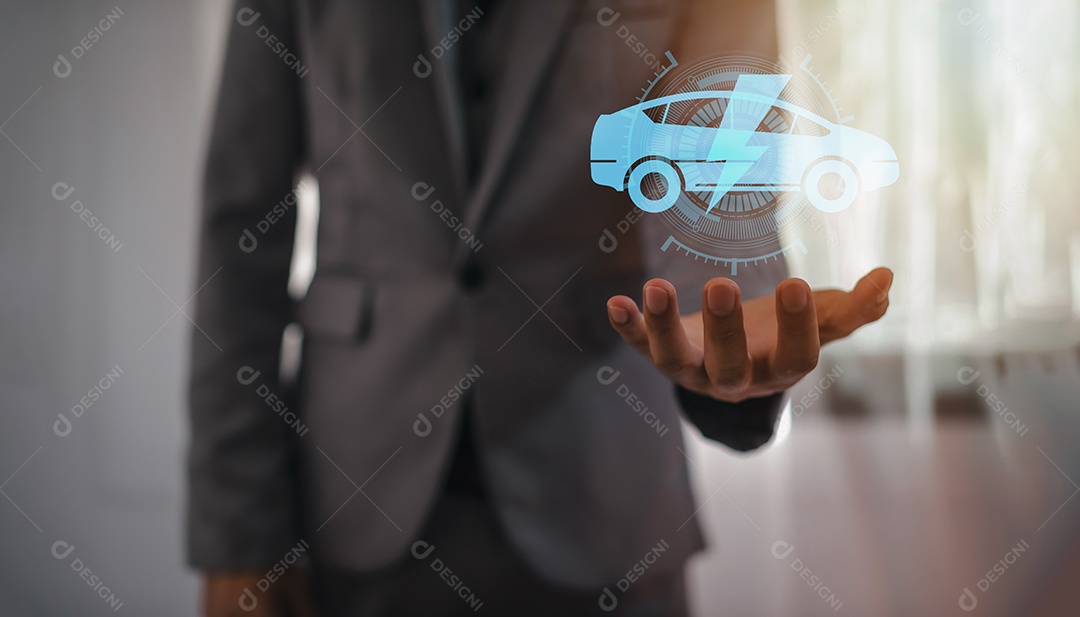 Escolhendo um veículo elétrico. escolha do carro elétrico. apontando para o símbolo