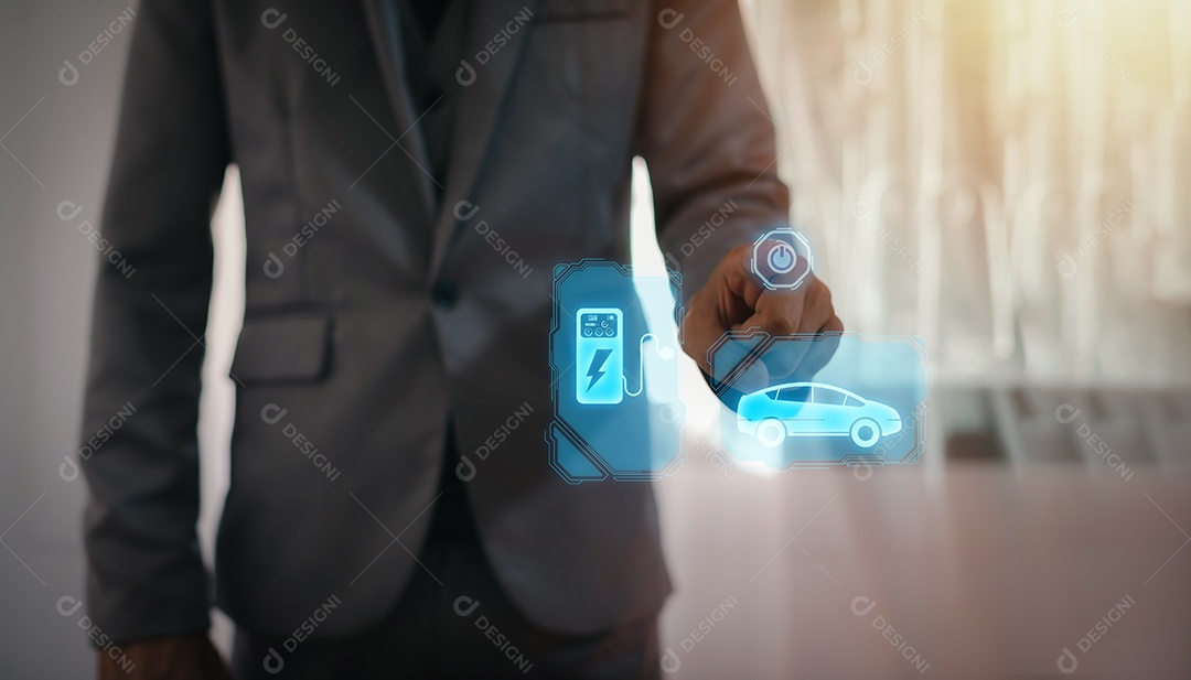 Escolhendo um veículo elétrico. escolha do carro elétrico. apontando para o símbolo