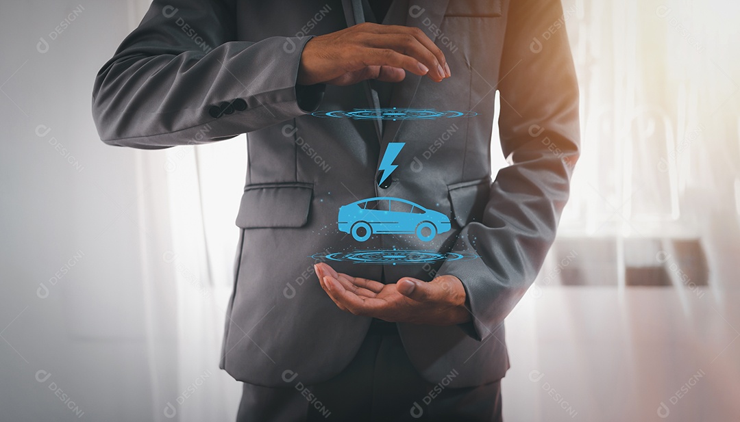 Escolhendo um veículo elétrico. escolha do carro elétrico. apontando para o símbolo