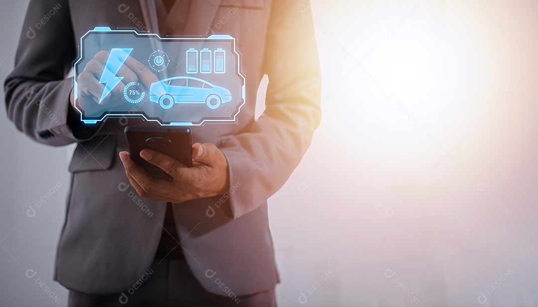 Escolhendo um veículo elétrico. escolha do carro elétrico. apontando para o símbolo