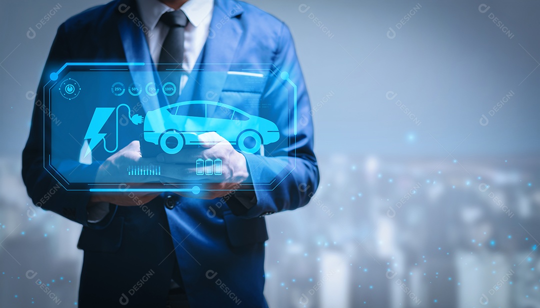 Escolhendo um veículo elétrico. escolha do carro elétrico. apontando para o símbolo