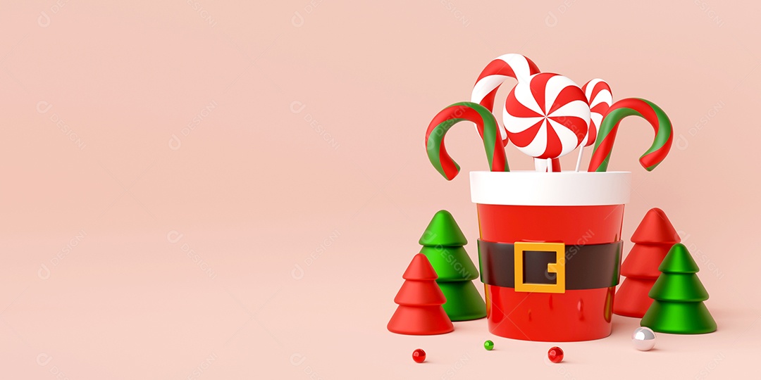 Banner de Natal de pirulito na Copa do Papai Noel, ilustração 3D