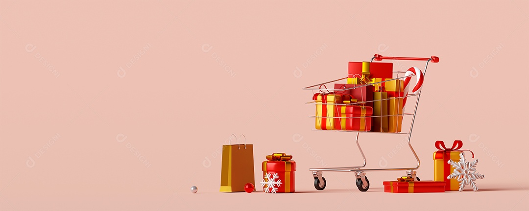 Anúncio de banner de Natal para venda de Natal e ano novo, ilustração 3d