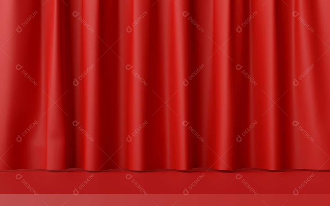 Ilustração 3D do palco mínimo com cortina vermelha para propaganda de produto