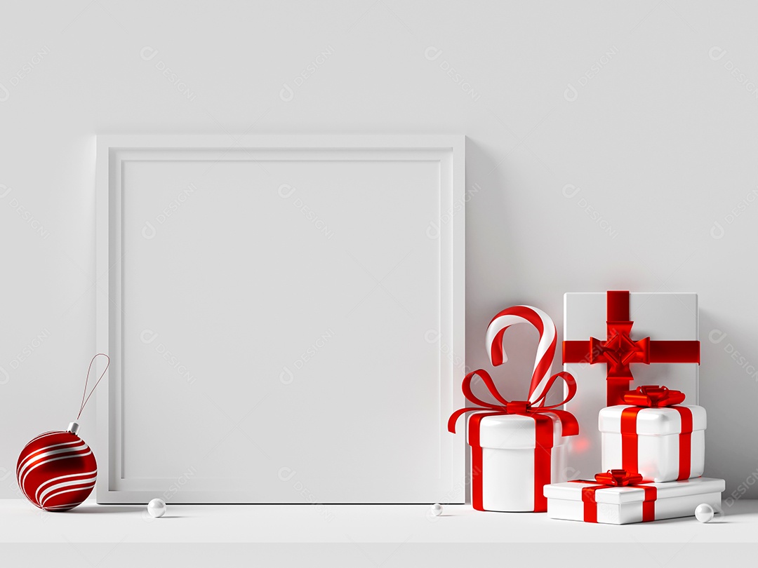 Maquete de quadro com enfeites de Natal, ilustração 3D