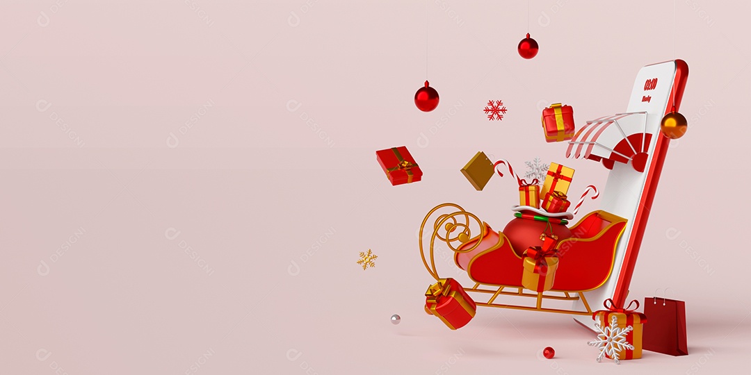 Banner de compras de Natal on-line no conceito de smartphone