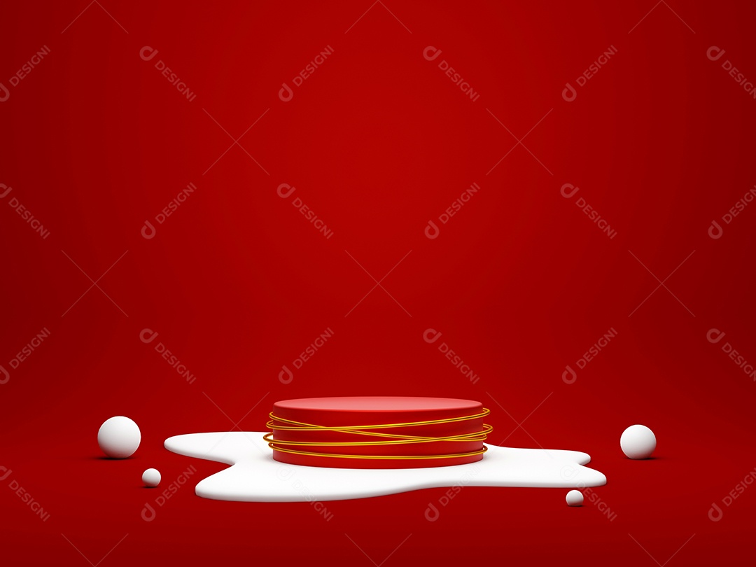 Tema de Natal do pódio geométrico no chão de neve, ilustração 3d