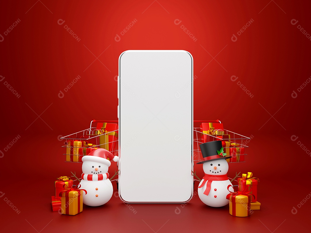 Venda online de compras de Natal, Smartphone com boneco de neve e loja