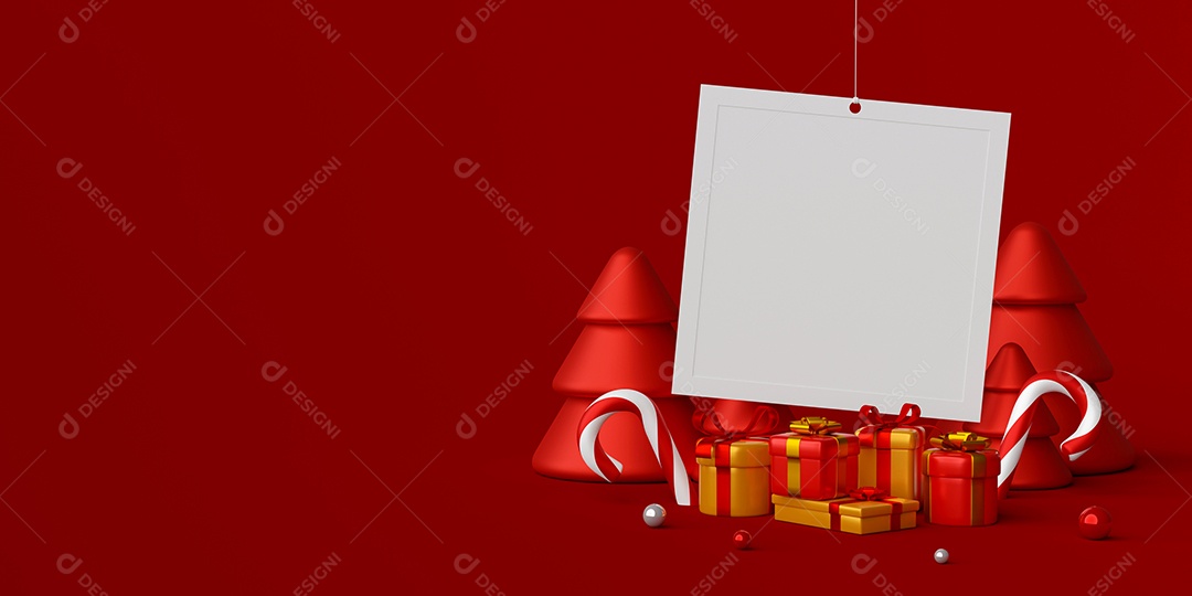 Banner de Natal de moldura com caixa de presente de Natal, ilustração 3d
