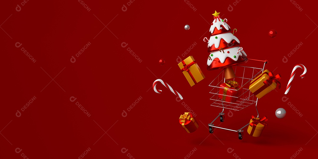 Anúncio de banner de Natal para venda de Natal e ano novo, ilustração 3d