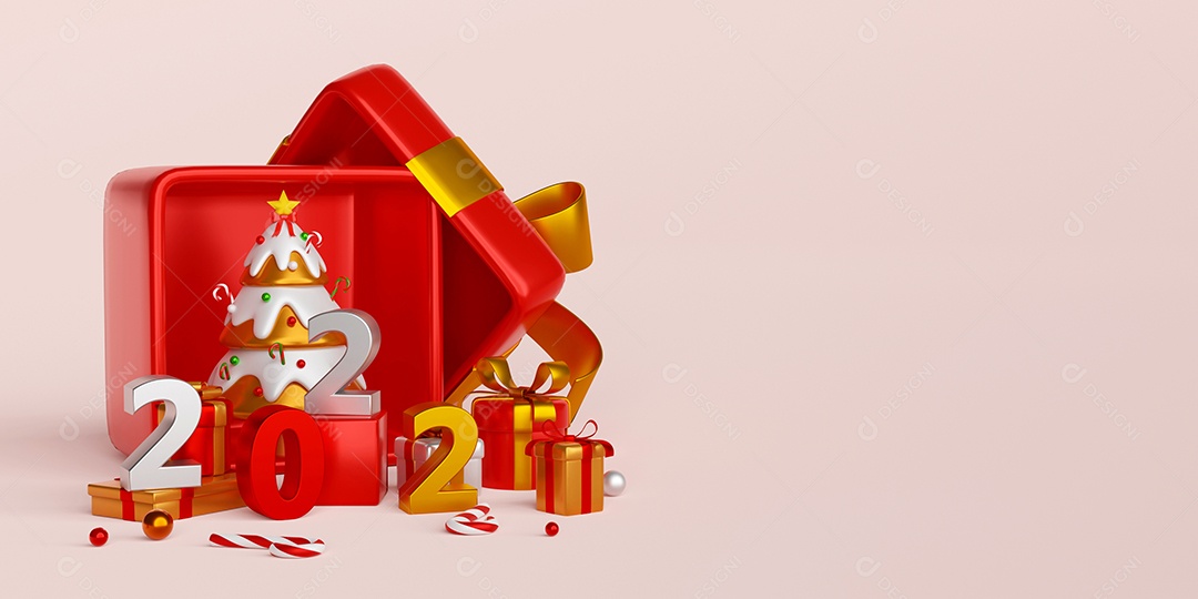 Banner de Natal de moldura com caixa de presente de Natal, ilustração 3d