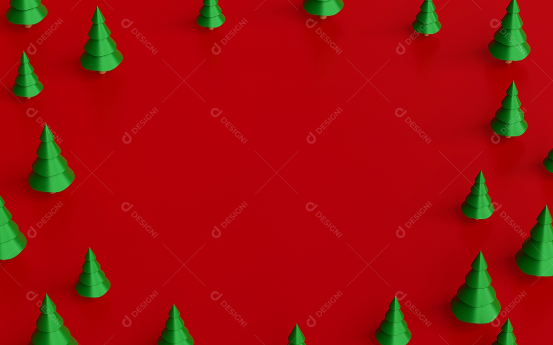Árvore de Natal com espaço em branco sobre um fundo vermelho, renderização em 3d